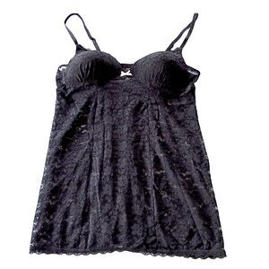 Ambrielle Black Lace Babydoll Chemise Camisole L Pink Bow Sexy Nightie Padded